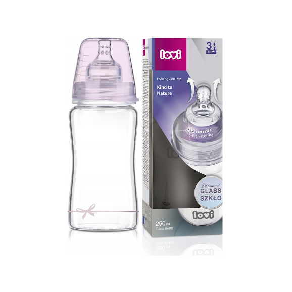 Lovi Diamond Glass, butelka szklana, Baby Shower Girl, 250 ml - zdjęcie produktu