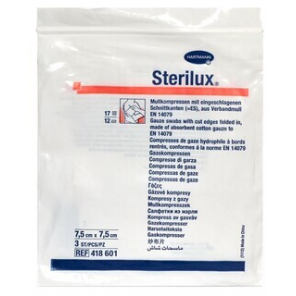 Sterilux, kompresy jałowe, 17-nitkowe, 12 warstwowe, 7,5 cm x 7,5 cm, 3 szt. - zdjęcie produktu