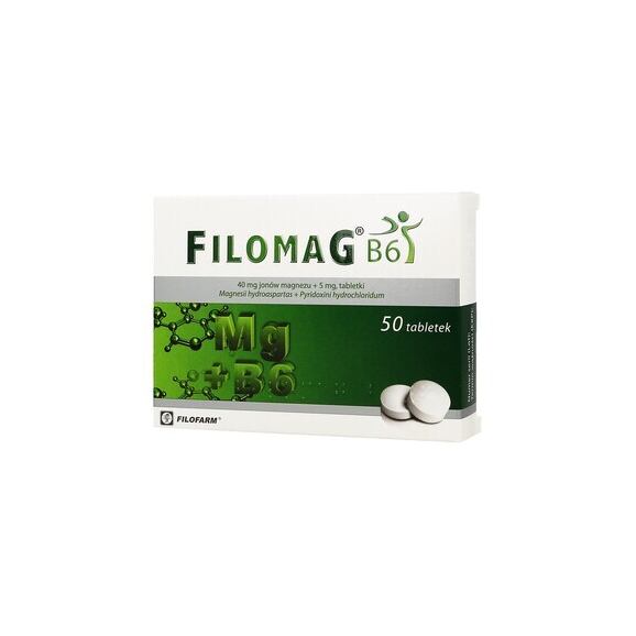 Filomag B6, 40 mg + 5 mg, tabletki, 50 szt. - zdjęcie produktu