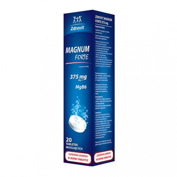Zdrovit Magnum Forte 375 mg, tabletki musujące, smak cytrynowy, 20 szt. - zdjęcie produktu