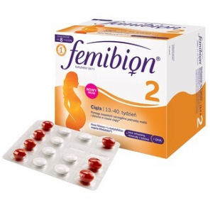 Femibion 2 Ciąża, kwas foliowy, tabletki powlekane + kapsułki miękkie, 56 szt. + 56 szt. - zdjęcie produktu
