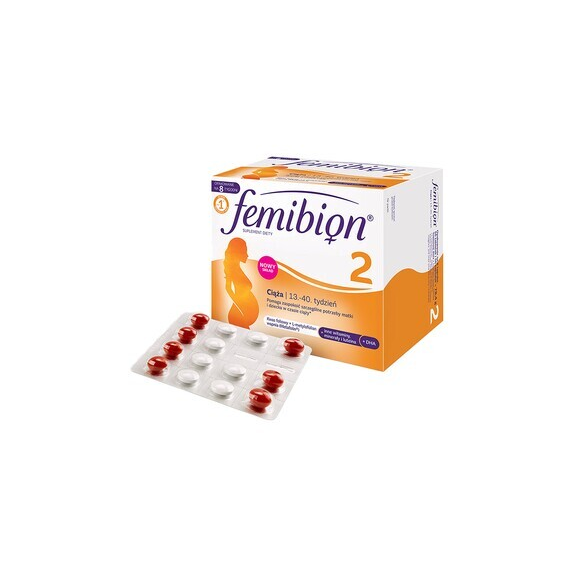 Femibion 2 Ciąża, kwas foliowy, tabletki powlekane + kapsułki miękkie, 56 szt. + 56 szt. - zdjęcie produktu