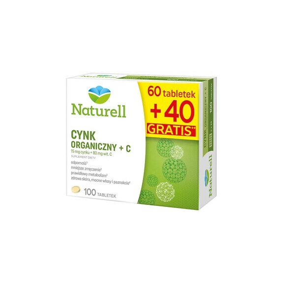 Naturell Cynk Organiczny + C, tabletki, 100 szt. - zdjęcie produktu