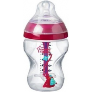 Tommee Tippee, butelka dekorowana ze smoczkiem o wolnym przepływie, Girl, od urodzenia, 260 ml - zdjęcie produktu