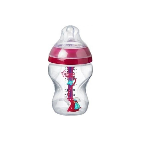 Tommee Tippee, butelka dekorowana ze smoczkiem o wolnym przepływie, Girl, od urodzenia, 260 ml - zdjęcie produktu