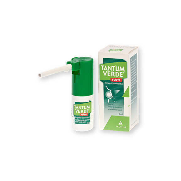 Tantum Verde Forte, 3 mg/ml, aerozol do stosowania w jamie ustnej i gardle, 15 ml - zdjęcie produktu