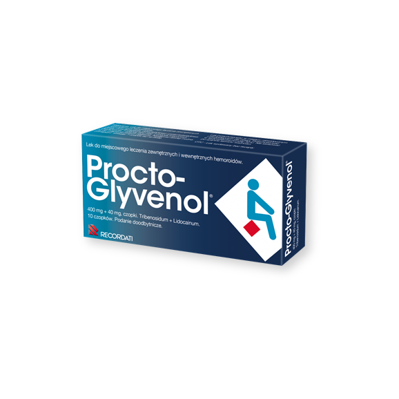 Procto-Glyvenol, 400 mg + 40 mg, czopki doodbytnicze, 10 szt. - zdjęcie produktu