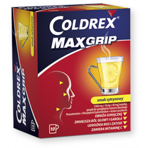Coldrex MaxGrip, proszek do sporządzania roztworu doustnego, smak cytrynowy, saszetki, 10 szt. - zdjęcie produktu