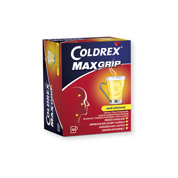 Coldrex MaxGrip, proszek do sporządzania roztworu doustnego, smak cytrynowy, saszetki, 10 szt. - zdjęcie produktu