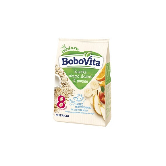 BoboVita, kaszka mleczno-zbożowa 4 owoce, 230 g - zdjęcie produktu