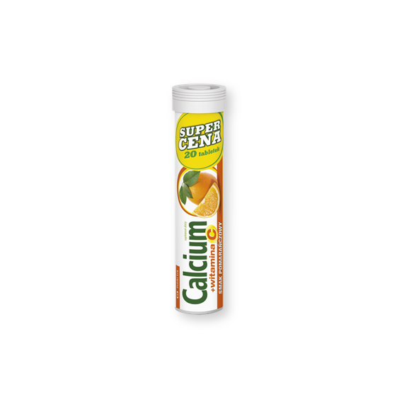 Calcium + Vitaminum C, tabletki musujące o smaku pomarańczowym, 20 szt. (Polski Lek) - zdjęcie produktu