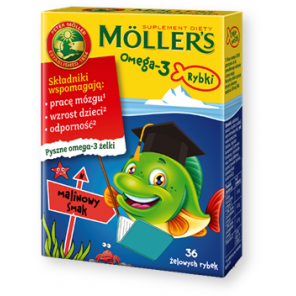 Mollers Omega-3 Rybki, żelki, smak malinowy, 36 szt. - zdjęcie produktu