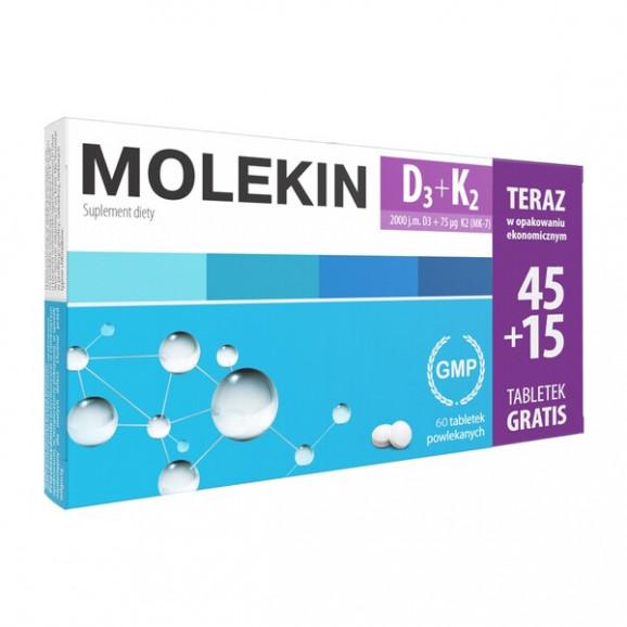 Molekin D3 + K2, tabletki powlekane, 60 szt. (45 + 15 szt.) - zdjęcie produktu