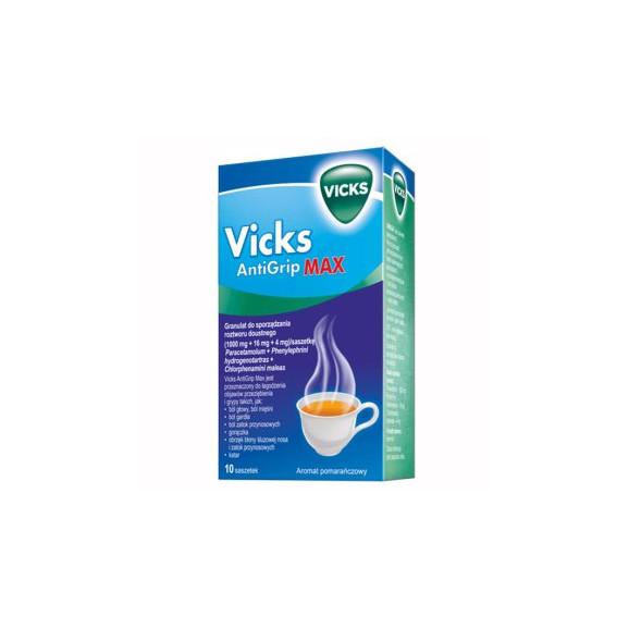 Vicks AntiGrip Max 1000 mg + 16 mg + 4 mg, granulat do sporządzania roztworu doustnego, 10 sasz. - zdjęcie produktu