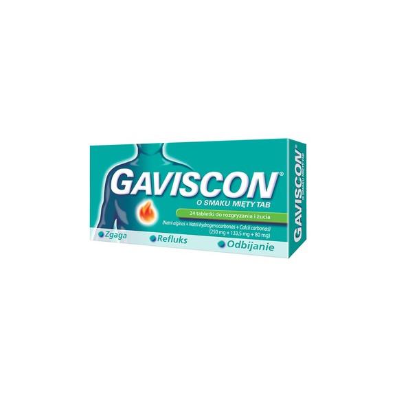 Gaviscon o smaku mięty TAB, tabletki do rozgryzania, żucia, 24 szt. - zdjęcie produktu