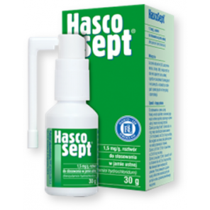 Hascosept, 1,5 mg/g, aerozol do stosowania w jamie ustnej, 30 g - zdjęcie produktu