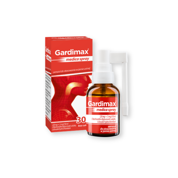 Gardimax medica spray, (20 mg + 5 mg)/10 ml, aerozol do stosowania w jamie ustnej, 30 ml - zdjęcie produktu