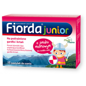 Fiorda Junior, pastylki do ssania o smaku malinowym, 15 szt. - zdjęcie produktu