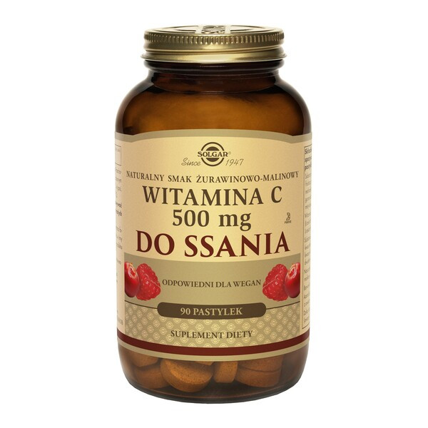 Solgar Witamina C, pastylki do ssania, smak żurawinowo-malinowy, 90 szt.