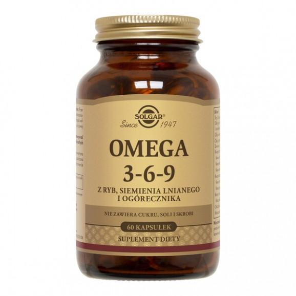 Solgar Omega 3-6-9 z ryb, siemienia lnianego i ogórecznika, kapsułki, 60 szt. - zdjęcie produktu