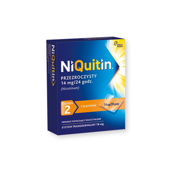 Niquitin przezroczysty, 14 mg/24 h, system transdermalny 78 mg, stopień 2, plastry, 7 szt. - zdjęcie produktu