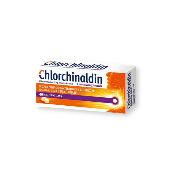 Chlorchinaldin, 2 mg, tabletki do ssania o smaku czarnej porzeczki, 40 szt. - zdjęcie produktu