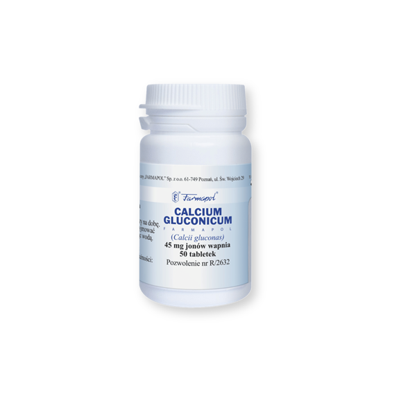 Calcium gluconicum Farmapol, 45 mg Ca 2+, tabletki, 50 szt. - zdjęcie produktu