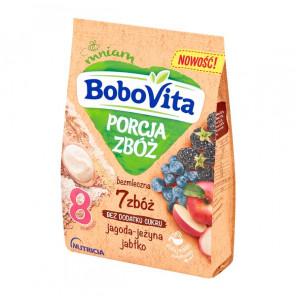 BoboVita Porcja Zbóż, kaszka bezmleczna 7 zbóż, jagoda, jeżyna, jabłko, 8 m+, 170 g - zdjęcie produktu