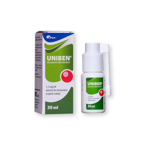 Uniben, 1,5 mg/ml, aerozol do stosowania w jamie ustnej, 30 ml - zdjęcie produktu