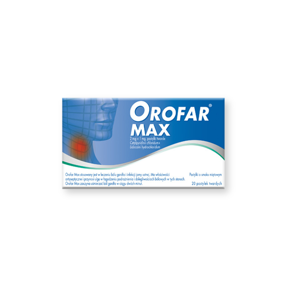 Orofar MAX, 2 mg + 1 mg, pastylki twarde, 20 szt. - zdjęcie produktu