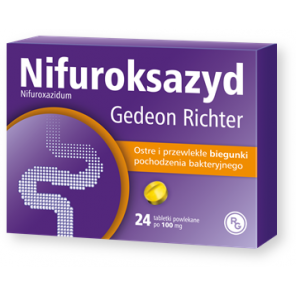 Nifuroksazyd Gedeon Richter, 100 mg, tabletki powlekane, 24 szt. - zdjęcie produktu