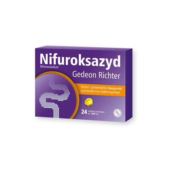Nifuroksazyd Gedeon Richter, 100 mg, tabletki powlekane, 24 szt. - zdjęcie produktu
