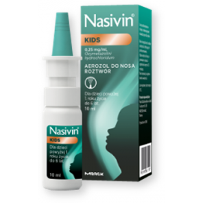 Nasivin Kids 0,025 % 0,25 mg/ml, aerozol do nosa, dla dzieci od 1 do 6 lat, 10 ml - zdjęcie produktu