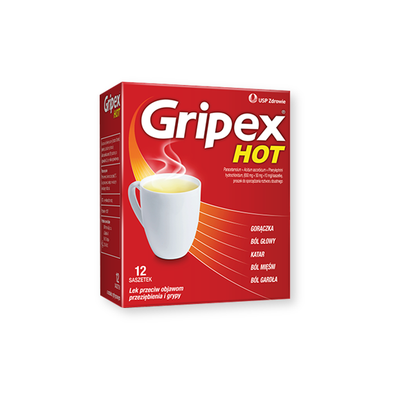 Gripex Hot, proszek do sporządzania roztworu doustnego, 12 saszetek - zdjęcie produktu