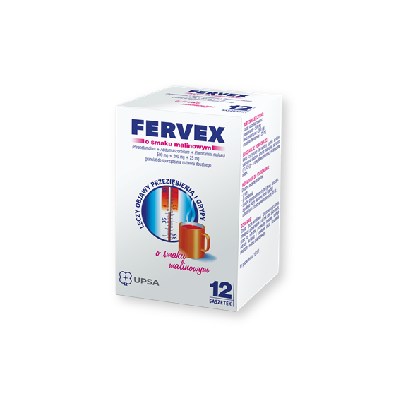 Fervex o smaku malinowym, granulat w saszetkach do sporządzania roztworu doustnego, 12 szt. - zdjęcie produktu