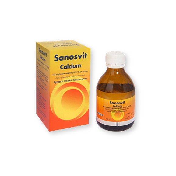 Calcium Sanosvit, syrop bananowy, 150 ml - zdjęcie produktu
