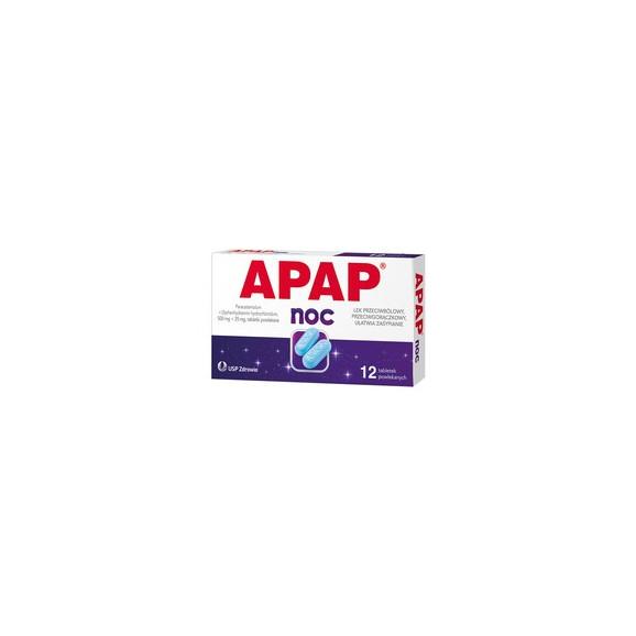 Apap Noc, 500 mg + 25 mg, tabletki powlekane, 12 szt. - zdjęcie produktu