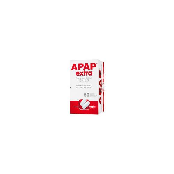 Apap Extra, 500 mg + 65 mg, tabletki powlekane, 50 szt. (butelka) - zdjęcie produktu
