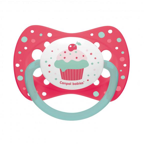Canpol Cupcake, smoczek uspokajający, silikonowy, symetryczny, różowy, 18m+, 1 szt. - zdjęcie produktu
