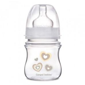 Canpol EasyStart, butelka szerokootworowa, antykolkowa, Newborn Baby, 0-3 miesiąca, beżowe serduszka, 120 ml - zdjęcie produktu