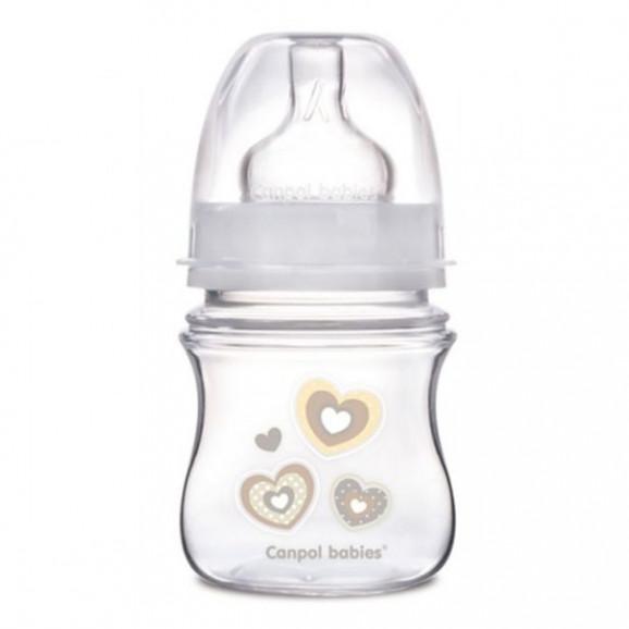 Canpol EasyStart, butelka szerokootworowa, antykolkowa, Newborn Baby, 0-3 miesiąca, beżowe serduszka, 120 ml - zdjęcie produktu