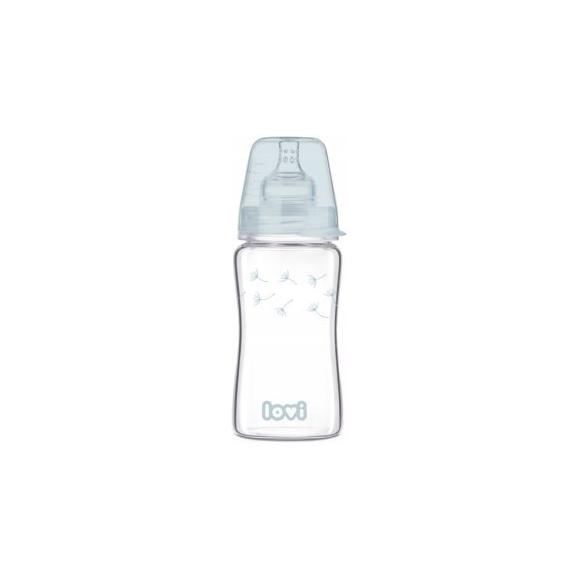 Lovi Diamond Glass, szklana butelka antykolkowa ze smoczkiem o wolnym przepływie, Botanic, od 3 miesiąca, 250 ml - zdjęcie produktu