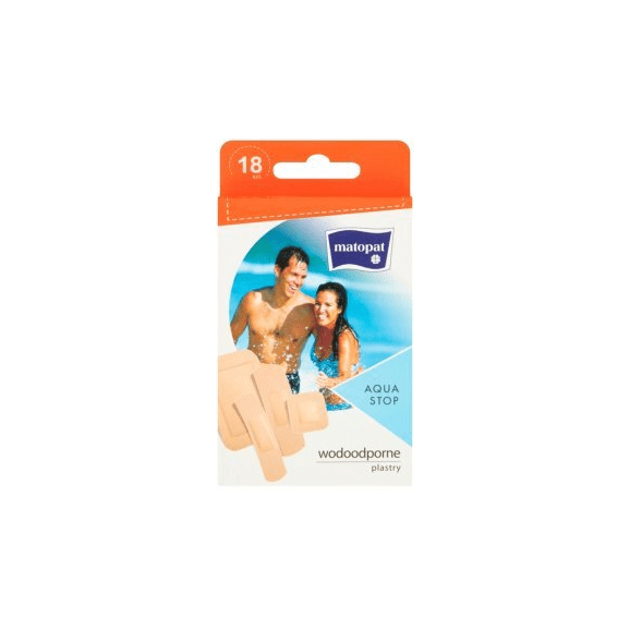 Matopat Aqua Stop, plastry z opatrunkiem, wodoodporne, 18 sztuk Matopat Aqua Stop, plastry z opatrunkiem, wodoodporne, 18 sztuk - zdjęcie produktu