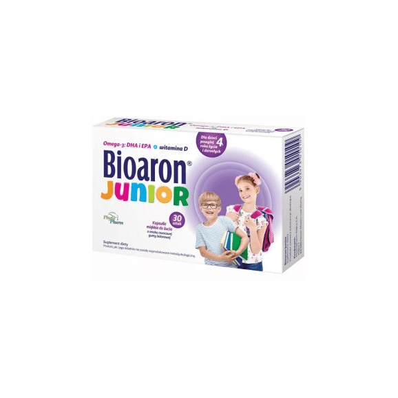 Bioaron Junior dla dzieci powyżej 4 roku i dorosłych, smak owocowej gumy balonowej, 30 kaps. - zdjęcie produktu