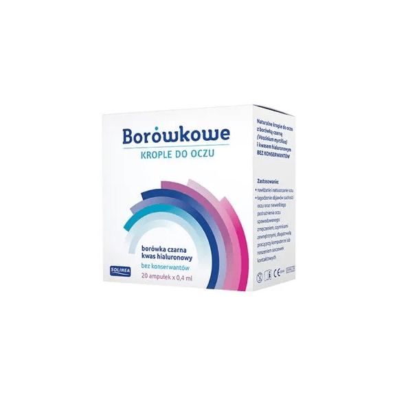 Borówkowe krople do oczu, bez konserwantów, 0,4 ml x 20 ampułek Borówkowe krople do oczu, bez konserwantów, 0,4 ml x 20 ampułek - zdjęcie produktu
