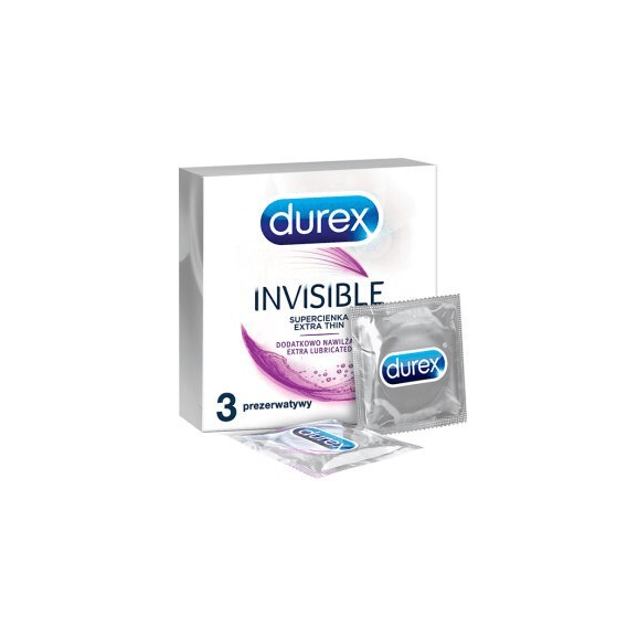 Durex Invisible, prezerwatywy super cienkie, dodatkowo nawilżane, 3 szt. - zdjęcie produktu