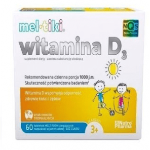 Meltiki witamina D3 1000j.m, smak tropikalny, od 3 roku życia, 60 tabletek do ssania - zdjęcie produktu