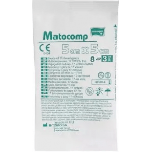 Matocomp, kompresy gazowe jałowe, 17-nitkowe, 8 warstwowe, 5 x 5 cm, 3 szt. - zdjęcie produktu