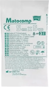 Matocomp, kompresy gazowe jałowe, 17-nitkowe, 8 warstwowe, 5 x 5 cm, 3 szt.