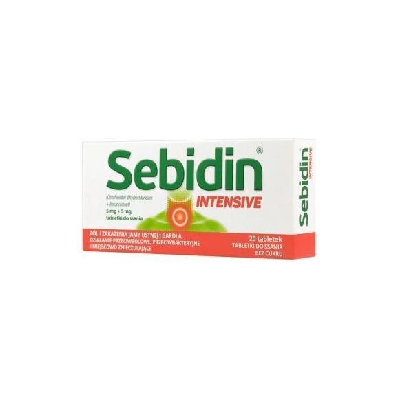 Sebidin Intensive, 5 mg + 5 mg, tabletki do ssania, 20 szt. - zdjęcie produktu
